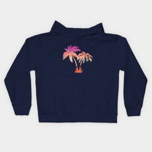 Palm trees silhouette and sunset double exposure Kids Hoodie